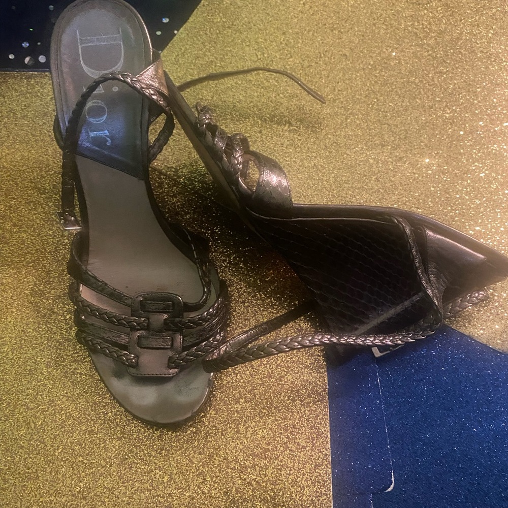 DIOR METALLIC GREY-PEWTER BRAIDED LEATHER WEDGE VNTG 7 ELEGANT LUX Shoes $ FIRM - Picture 7 of 11